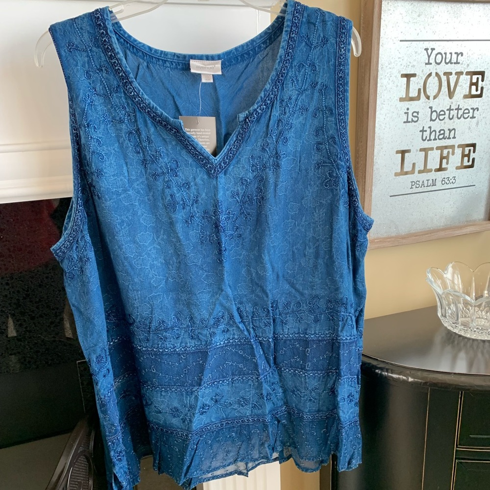 Avenue denim swing tank with embroidery detail